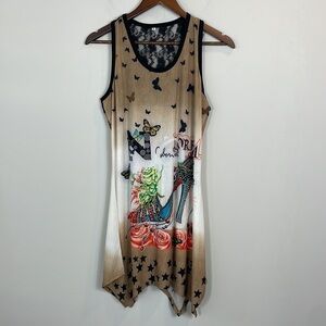 Slinky dress with sequins, lace, and fashion icons fun dress women size XL